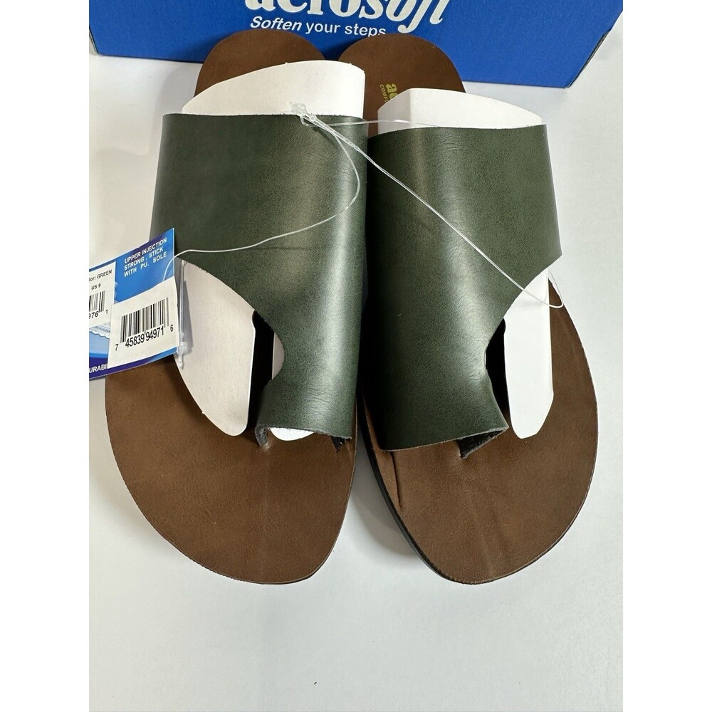 Aerosoft LS4830 Green  Leather Toe Loop Slide Sandals Womens US 9 EU 40 NIB - Picture 3 of 9